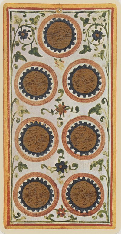 The Seven of Coins, facsimile of a tarot card from the 